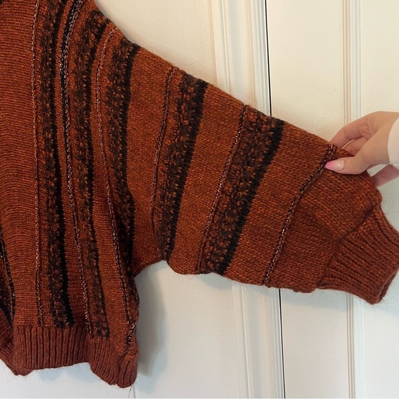 Topshop Women's Sweater 12 / L Burnt Orange Black Cowl Neck Wool Blend - Picture 6 of 10